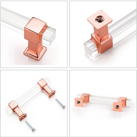 NIZADO 3-3/4 Inch 5 Pack Polished Rose Gold Clear Acrylic Square Cabinet Pulls - Picture 9 of 11
